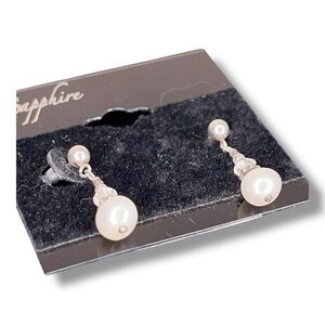 White Pearl Beaded Dangle Style Earrings Silver Post Back Wedding Event Formal